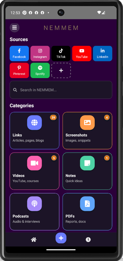 Capture d'écran de l'application NEMMEM sur mobile